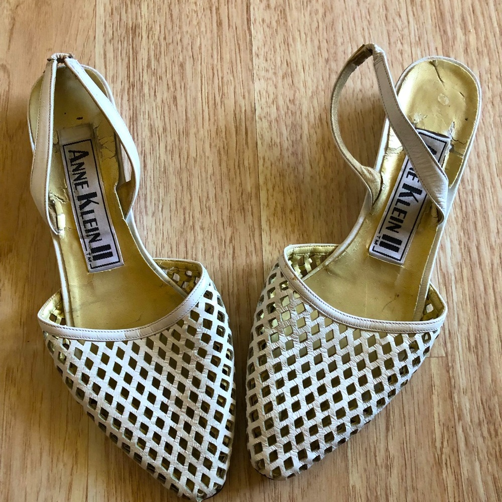 Vintage Anne Klein eyelet strap back flats.